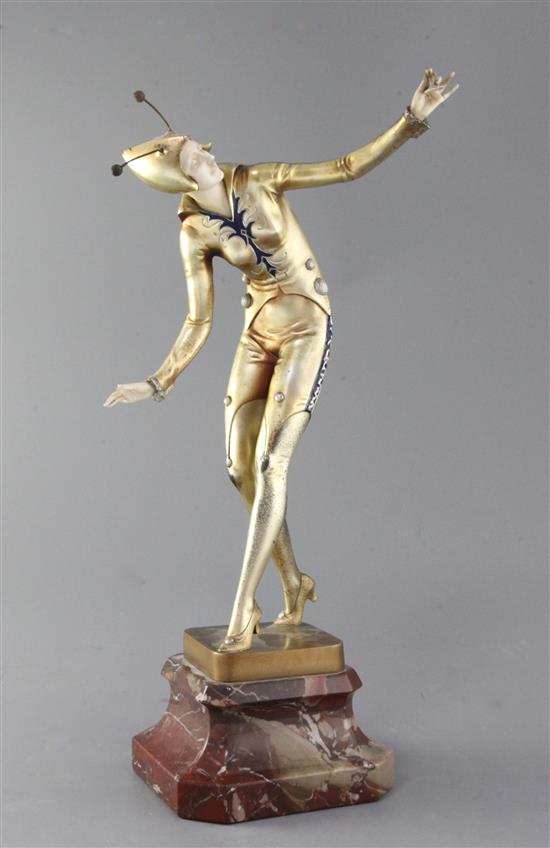 Ferdinand Preiss (1882-1943). An Art Deco patinated bronze and ivory figure Champagne Dancer, height 16in.
